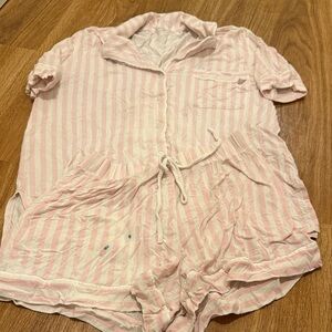Victoria's Secret Pink & Cream Striped Loungewear short set top bottom szXS